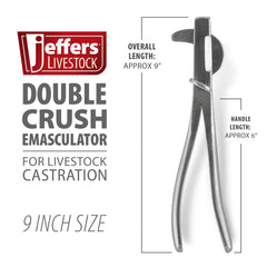 Jeffers Livestock Double Crush Emasculator, 9" - Stainless Steel Veterinary Tool for Horses, Cattle, Goats, Sheep, Farm and Ranch Animal Supplies, Durable Cutting and Crushing Castration Instrument