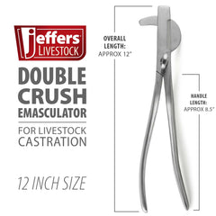 Jeffers Livestock Double Crush Emasculator, 12" - Stainless Steel Veterinary Tool for Horses, Cattle, Goats, Sheep, Farm and Ranch Animal Supplies, Durable Cutting and Crushing Castration Instrument