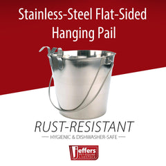 Jeffers Flat Sided Stainless Steel Pails with Handle & 1 Hook – Dishwasher Safe, Durable Feeding & Milk or Water Buckets for Pet, Horse. Livestock & Farm Use for Kennel, Cage, Fence - 1 Quart