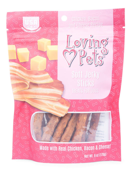 Golosinas de carne seca Loving Pets, 170 g (6 oz) Sabor: Palitos de tocino/queso