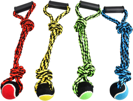 Nuts For Knots 2 Knot / 2 Rope Tug with Handle / Tennis Ball, Assorted, 20"