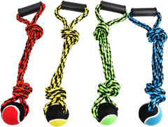 Nuts For Knots 2 Knot / 2 Rope Tug with Handle / Tennis Ball, Assorted, 20"