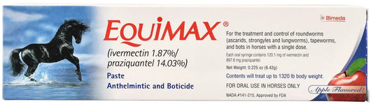 (3 Pack) Bimeda Equimax Horse Wormer Ivermectin 1.87 Percent and Praziquantel 14.03Percent Paste Tube