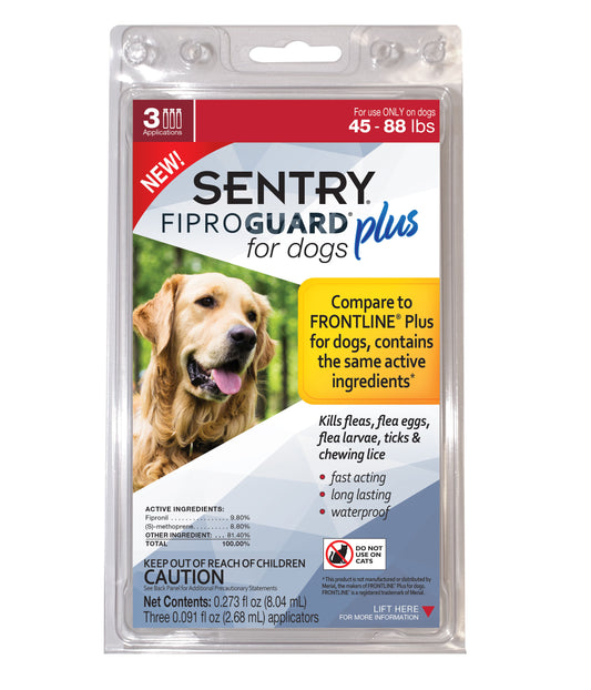Sentry FiproGuard Plus para perros, tratamiento antipulgas y antigarrapatas (spot-On) - 20-40 kg - 3 unidades