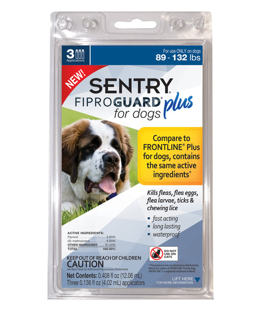 Sentry FiproGuard Plus para perros, tratamiento antipulgas y antigarrapatas (spot-On) - 40-60 kg - 3 unidades