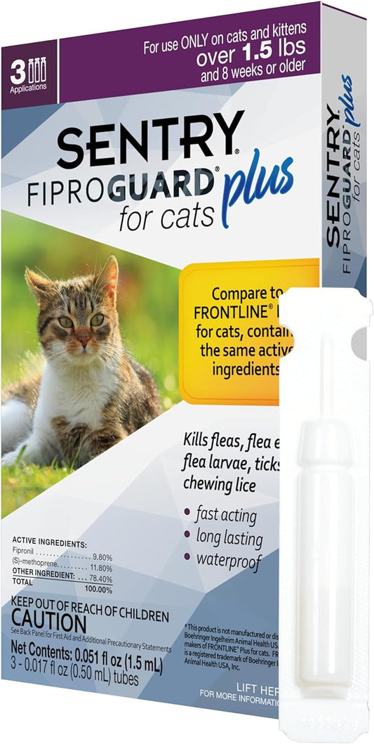 Paquete de 3 unidades de Sentry Fiproguard Plus antipulgas y garrapatas para gatos