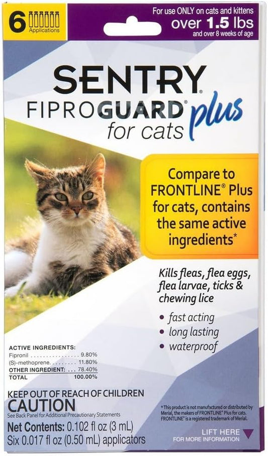 Sentry Fiproguard Plus Antipulgas y Antigarrapatas para Gatos - Paquete de 6