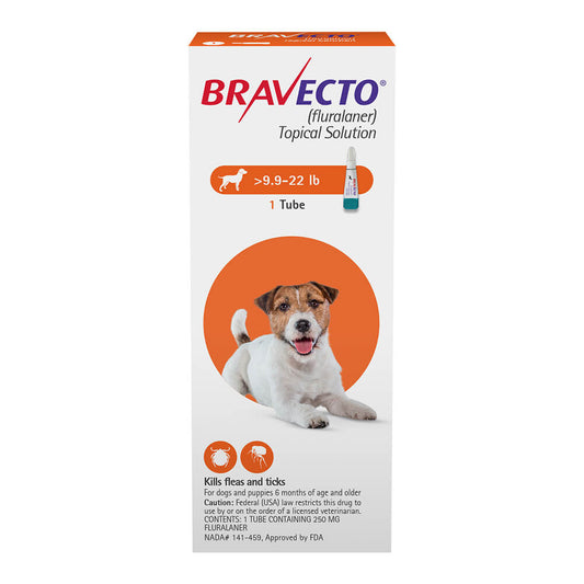 Rx Bravecto Topical Dog, 250mg, 9.9-22 lb x 1 Tube