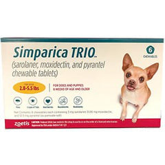 Rx Simparica Trio gold 2.8-5-5lbs x 6 أقراص