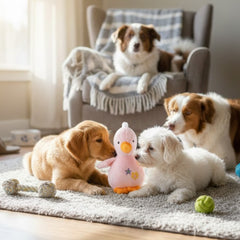 Jeffers Pet Baby Duck Plush Squeaker Dog Toy, 4 Inch Soft Stuffed Duck Toy for Puppies & Small Dogs, Squeaky Plush Pet Toy for Light Chewing, Tossing, Cuddling, Interactive Indoor Play - Pink