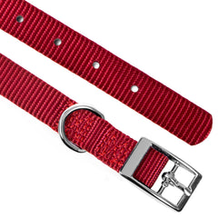 Jeffers Solid Web Nylon Dog Collar with Nickel Plated Hardware, 5/8"Wx12"L - Adjustable Durable Nylon Pet Collar for Small to Medium Dog, Perfect for Walking, Training, Travel, & Outdoor - Red