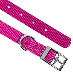 Jeffers Solid Web Nylon Dog Collar with Nickel Plated Hardware, 5/8"Wx12"L - Adjustable Durable Nylon Pet Collar for Small to Medium Dog, Perfect for Walking, Training, Travel, & Outdoor - Hot Pink