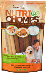 Nutri Chomps Dog Chews, 5-inch Twists, Easy to Digest, Rawhide-Free Dog Treats, 15 Count, Real Chicken, Peanut Butter and Milk flavors