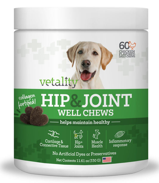 60 ct Vetality Triple Action Hip + Joint Soft Chews for Dogs, Chicken