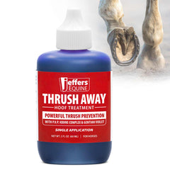 Jeffers Equine Thrush Away 2 Oz Iodine Hoof Solution for Horses – White Line, Frog, Pads, Farrier, Grooming, Stable, Ranch, Farm – Easy Application Hoof Care for Wet & Dry Conditions