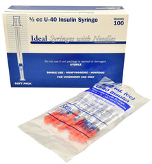 U-40 Insulin Needle/Syringe Combo, .5 cc 29G x 1/2" , 100 Box