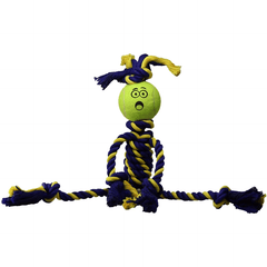 PETSPORT Twisted Chews Mini Braided Cotton Rope Rasta Man w/Tuff Ball 9"