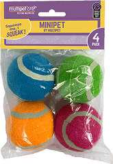 MULTIPET Minipet Squeaky Tennis Ball 4pk