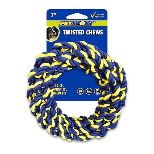 حلقات مضغ ملتوية متوسطة الحجم من حبل قطني مضفر من بيتسبورت، 7 بوصات