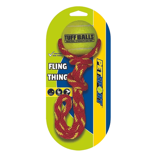 حبل PETSPORT Fling Thing بطول 12 بوصة مع كرة متينة مقاس 2.5 بوصة