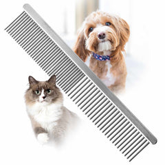 Jeffers Flat Back Pet Grooming Comb – Chrome Plated Steel Comb with Fine & Coarse Teeth for Dogs, Cats, Puppies – Detangling, Deshedding, Dematting Tool for Long or Short Hair - 7.5" L, 1" Teeth