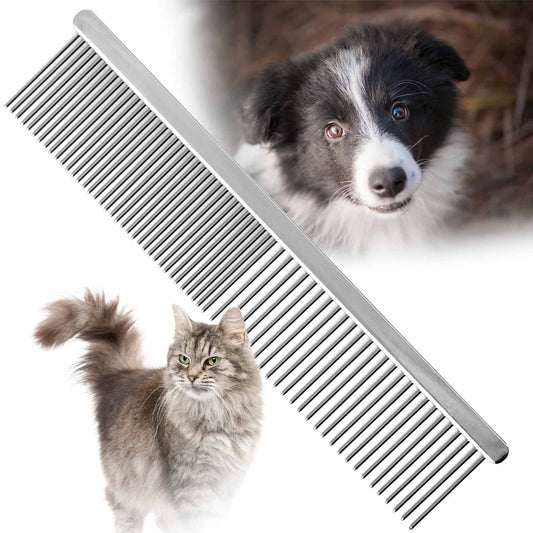 Jeffers Flat Back Pet Grooming Comb – Chrome Plated Steel Comb with Fine & Coarse Teeth for Dogs, Cats, Puppies – Detangling, Deshedding, Dematting Tool for Long or Short Hair - 7.5" L, 1-1/4" teeth