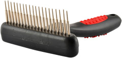 Jeffers Pet Magic Spring Undercoat Rake, Black & Red, 20 Long Pins - Rotating Retractable Teeth for Dogs, Cats - Grooming Tool for Shedding, Detangling, Removing Fur and Mats - Black Red