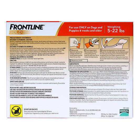 Frontline Gold for Dogs 5-22 lbs  Orange  3 Month