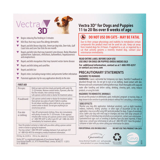 Vectra 3D Flea & Tick Spot Treatment for Dogs 11 - 20 lbs, 3 dose