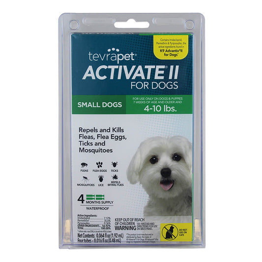 TevraPet Activate II للكلاب الصغيرة من وزن 4 إلى 10 أرطال، إمداد لمدة 4 أشهر