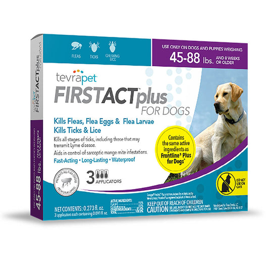 طعام TevraPet FirstAct Plus للكلاب من وزن 45 إلى 88 رطلاً، إمداد لمدة 3 أشهر