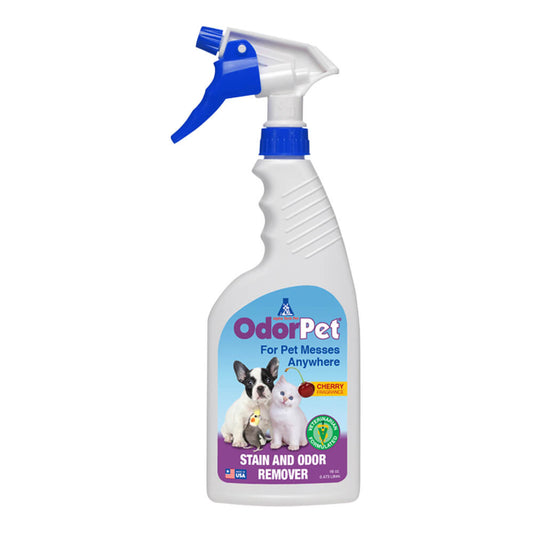 Eliminador de manchas y olores - Spray listo para usar de 473 ml - Eliminador de olores de mascotas con aroma a cereza negra para alfombras, pisos y muebles de Alpha Tech Pet