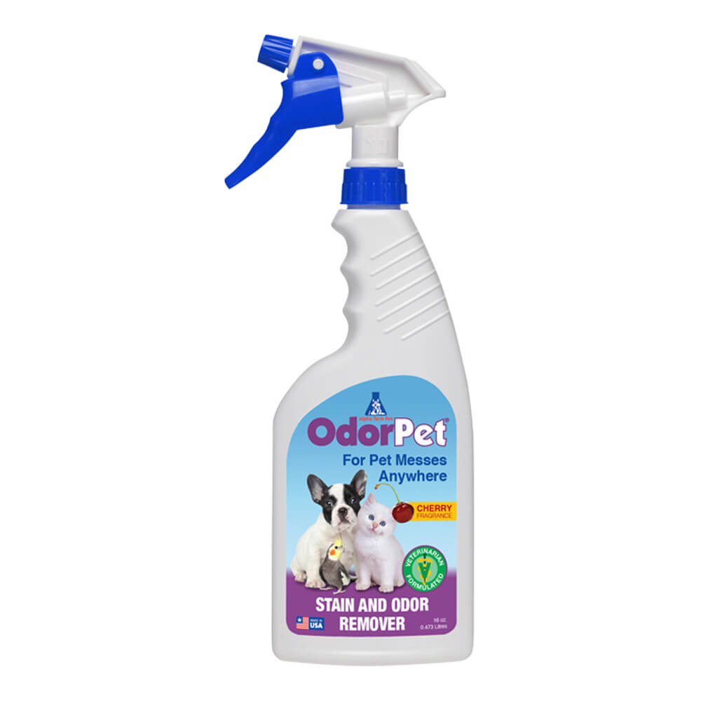 Eliminador de manchas y olores - Spray listo para usar de 473 ml - Eliminador de olores de mascotas con aroma a cereza negra para alfombras, pisos y muebles de Alpha Tech Pet