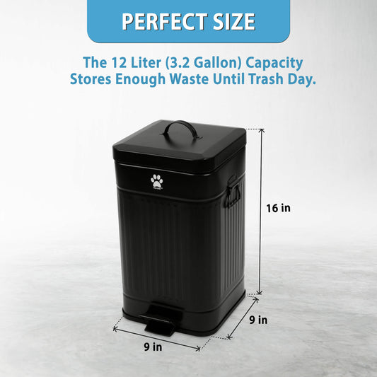 Nevink Dog Poop Trash Can for Outdoors 12 Liter, Black
