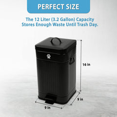 Nevink Dog Poop Trash Can for Outdoors 12 Liter, Black