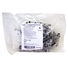 BD Oral Dispensing Syringe  3 ml Clear w/ Tip Cap  100 ct bag