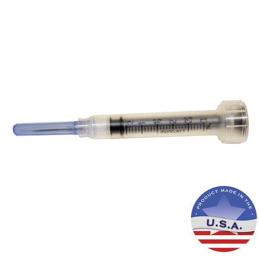 Monoject Single Syringe w/Needles  3 cc LL/22g x 3/4", Single Syringe