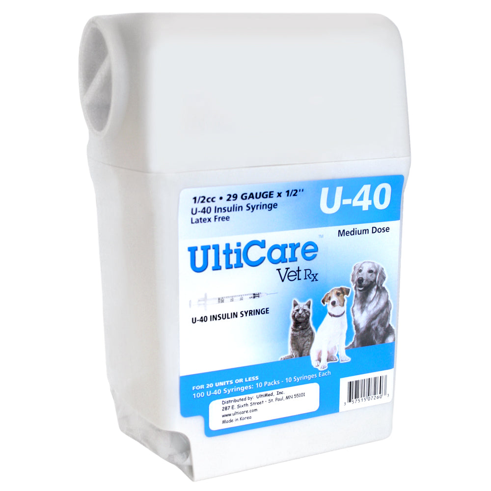 محقنة الأنسولين UltiCare U-40 مع التخلص منها، 1/2 سم مكعب، 29 مقياس × 1/2 بوصة، 100 قرص