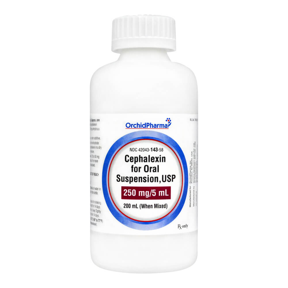 Rx Cephalexin Oral Suspension, 250mg/5mL x 200ml