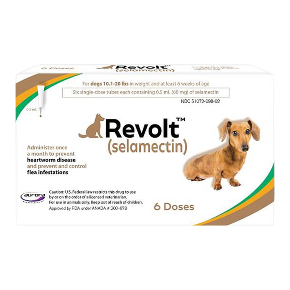 Rx Revolt (selamectina) para perros de 4,6 a 9 kg (10,1 a 20 lbs) paquete de 6