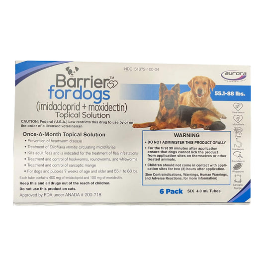 Rx Barrier Topical Solution for Dogs, 55.1-88 lbs, 6 month
