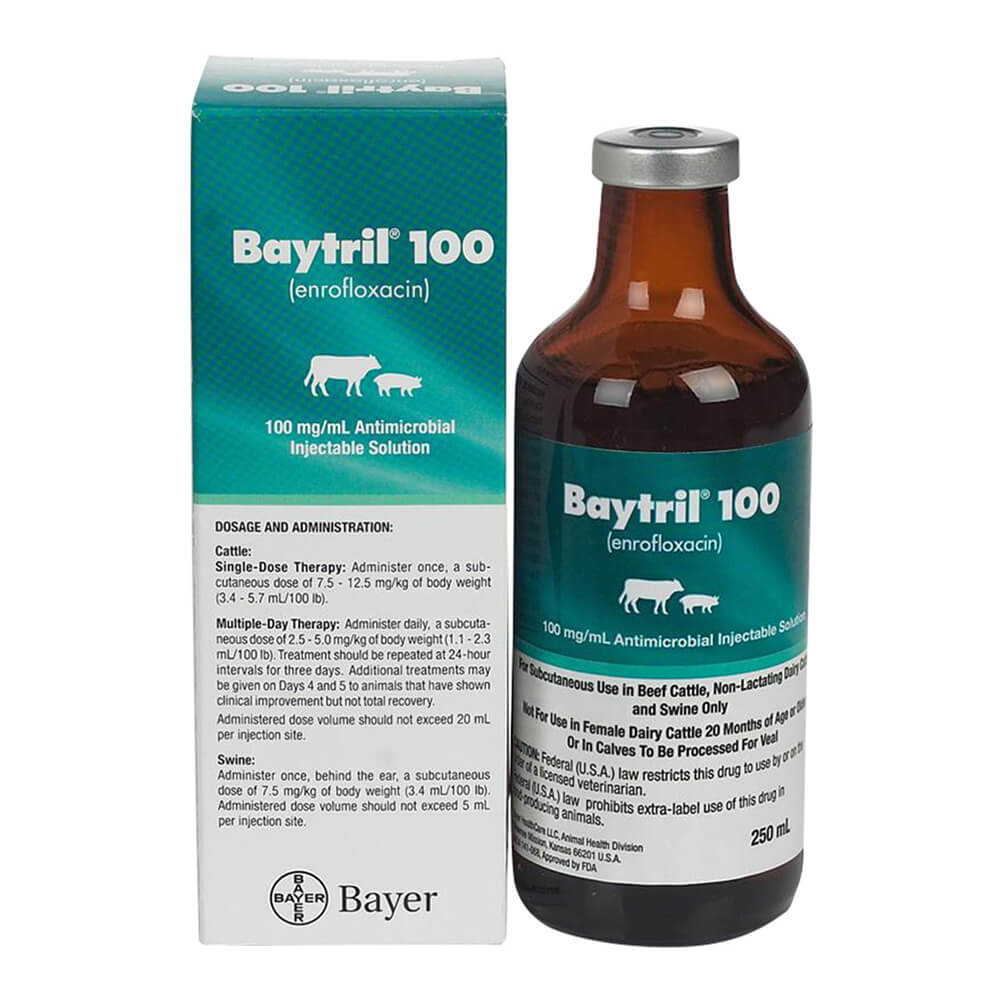 Rx Baytril 100 Injectable Solution, 250ml
