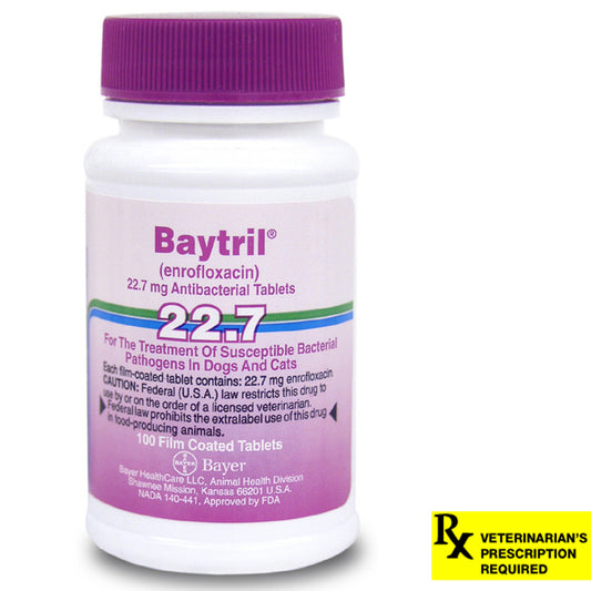 Rx Baytril 22.7 mg x 100 coated tablets
