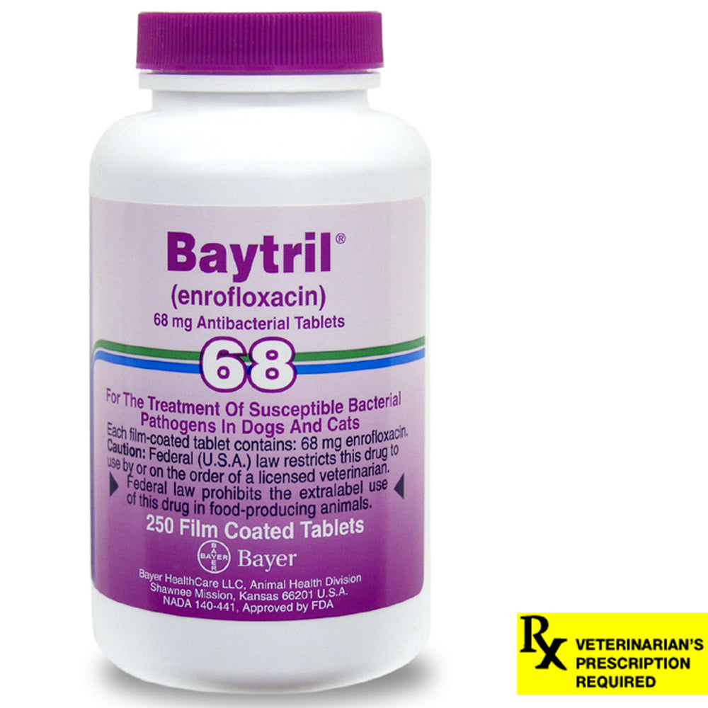Rx Baytril 68 mg x 250 coated tablets