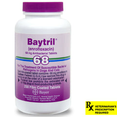 Rx Baytril 68 mg x 250 coated tablets