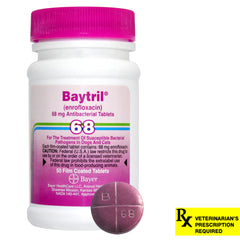 Rx Baytril 68 mg x 50 coated tablets