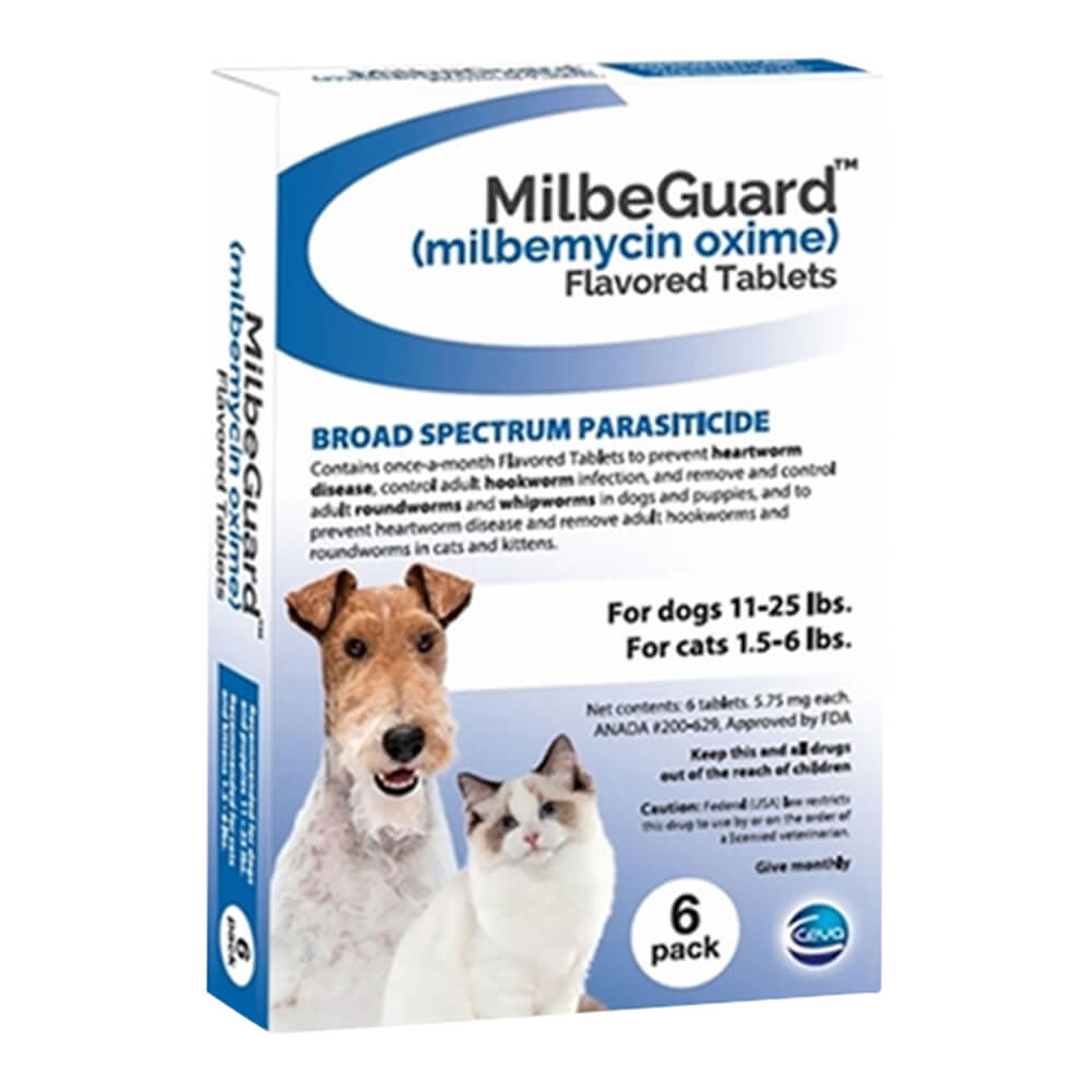 Rx Milbeguard, Dog 11-25 lb/Cat 1.5-6 lb (Blue), 6 Flav Tabs