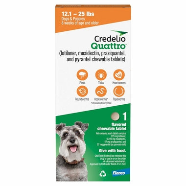 Rx Credelio Quattro Tabletas masticables para perros de 5.5 a 11.3 kg (12.1-25 lbs) 1 tableta masticable