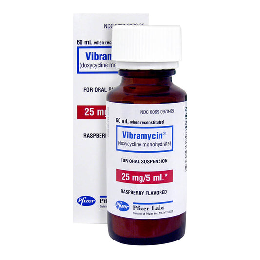 Rx Vibramycin (doxycycline) 25mg/5mL x 60ml suspension