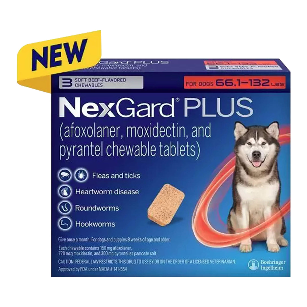 Rx Nexgard Plus، 66.1-132 رطلاً، عبوة من 3 قطع